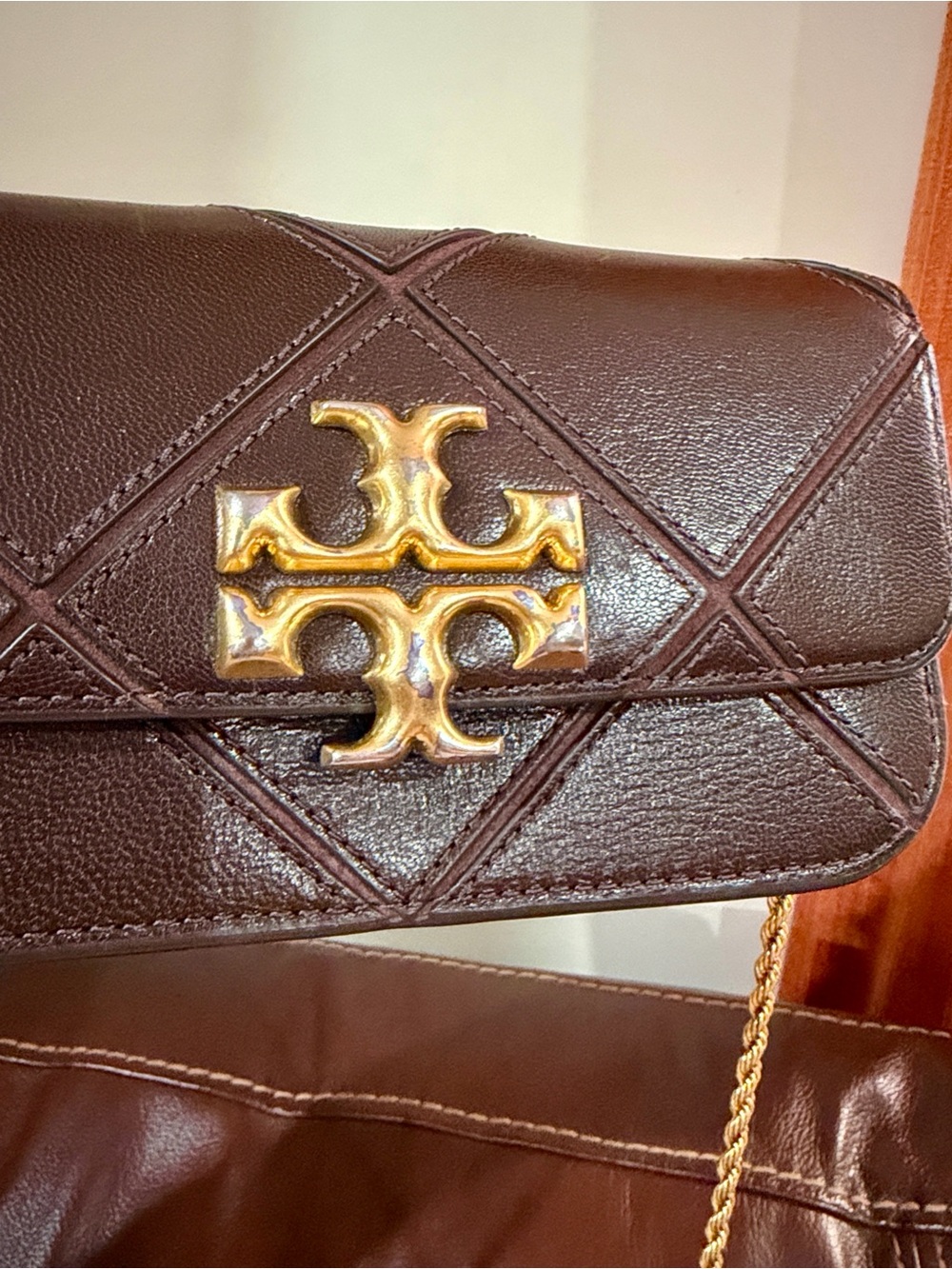 ‼️Tory Burch Eleanor Diamond Quilt Brown Leather Crossbody Bag - Picture 8 of 12